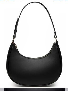 Barabum-Classic Crescent Shoulder Bag with Zipper Closure. Black